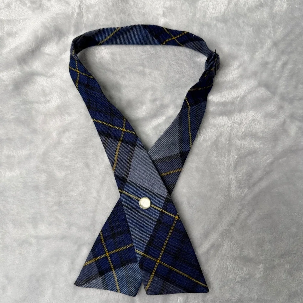 Lands End Blue Plaid Cross Tie School Uniform Adjustable OSFA 442162
